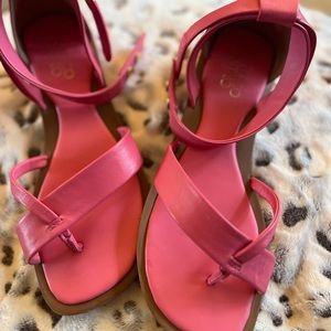 Hot Pink Franco Sarto square heel sandals.  Velcro strap.  Unique, leather.
